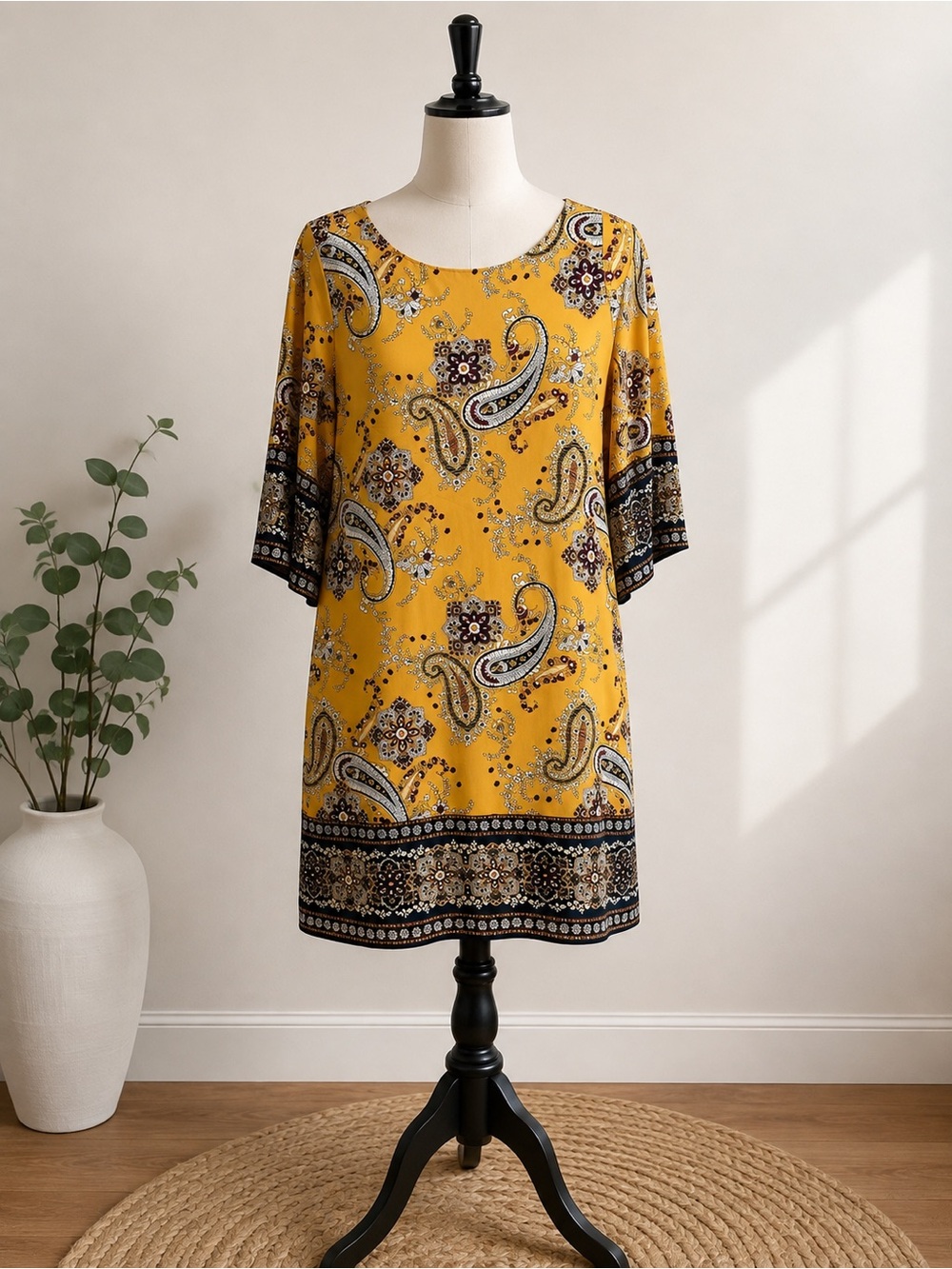 dressbarn Mustard Yellow Paisley Mini Dress